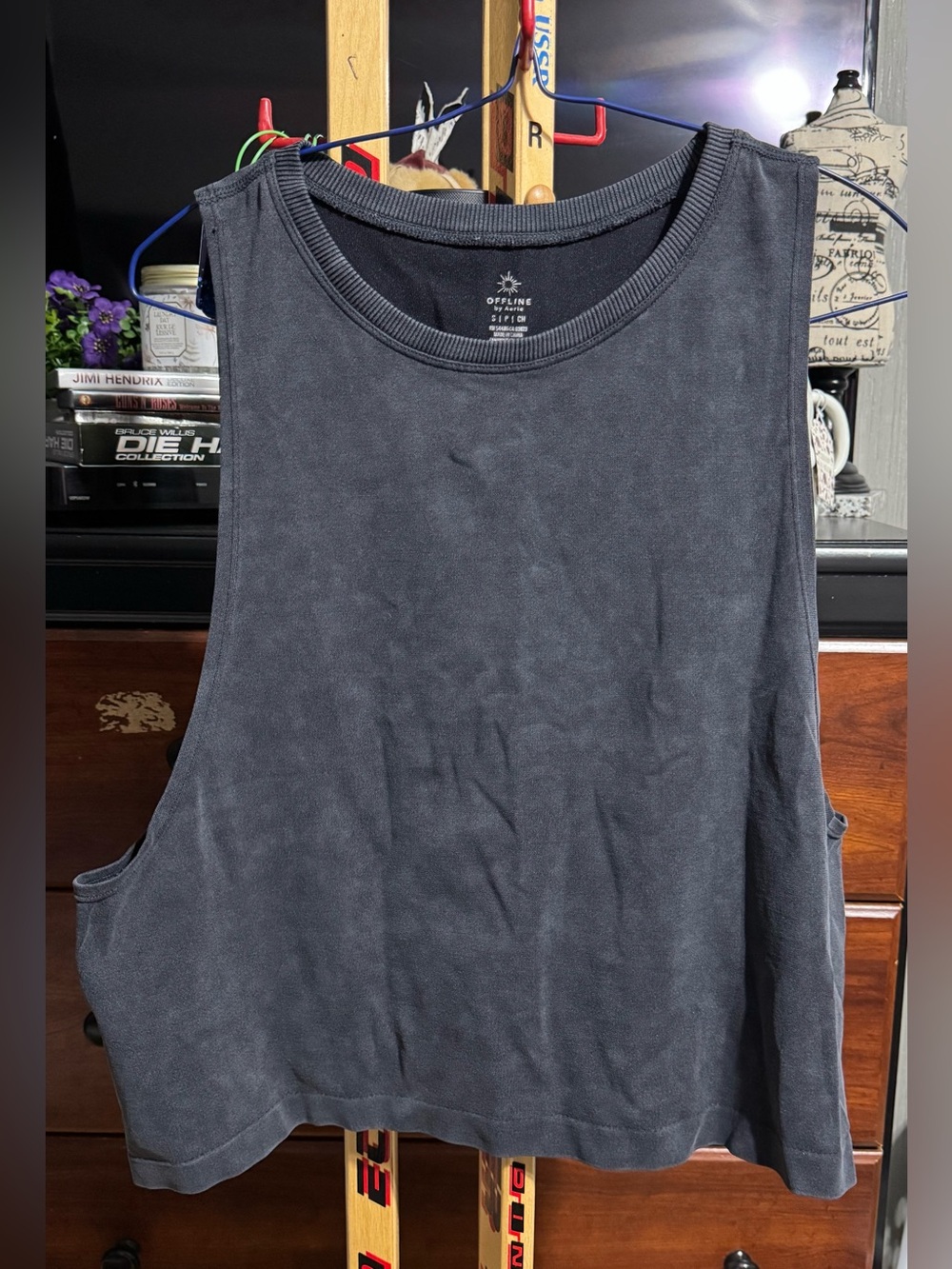 OFFLINE by Aerie Cropped Muscle Tank Top in Washed Charcoal Grey